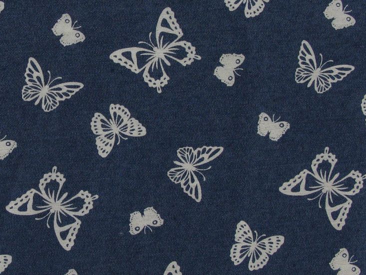 Butterfly Printed Stretch Chambray, Roll End 0.5m