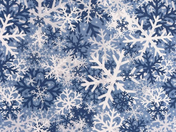 Camo Snowflakes Cotton Print, Blue