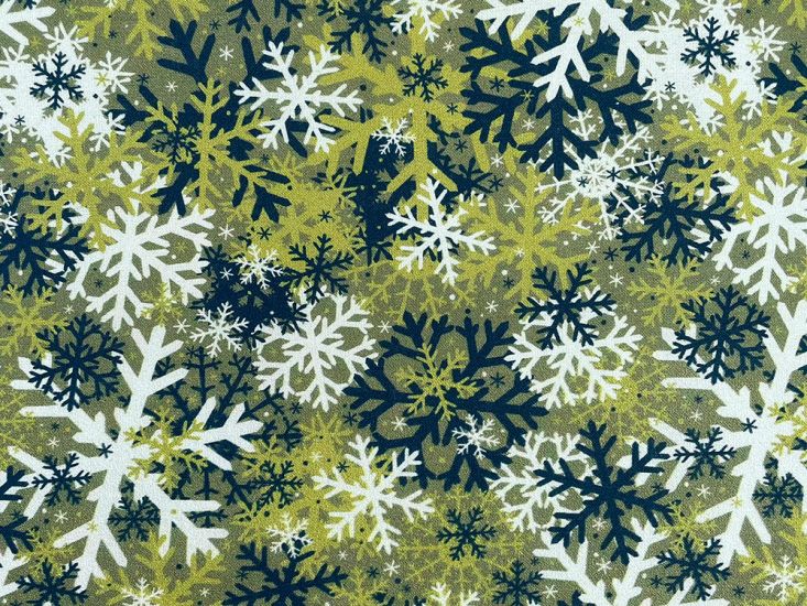 Camo Snowflakes Cotton Print, Green