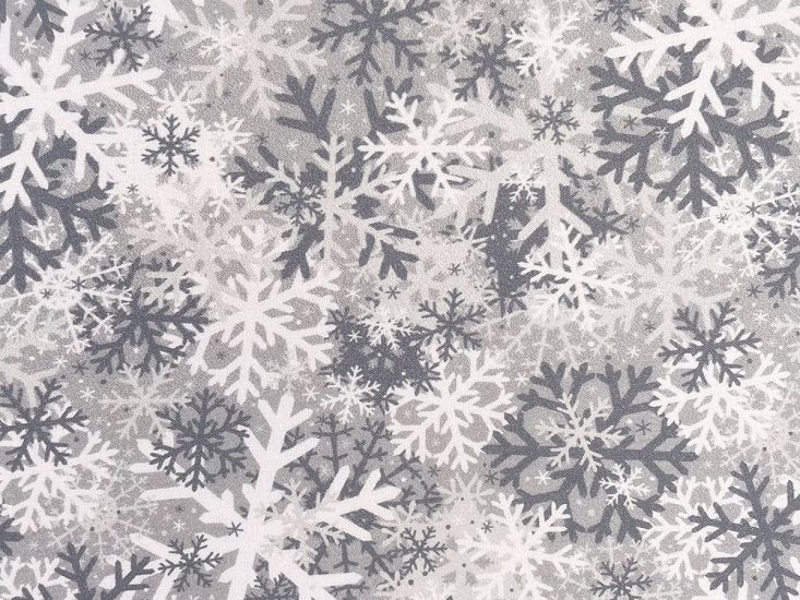 Camo Snowflakes Cotton Print, Silver