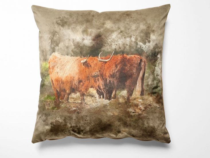 Canvas Art Linen Look Panel, Highland Cattle