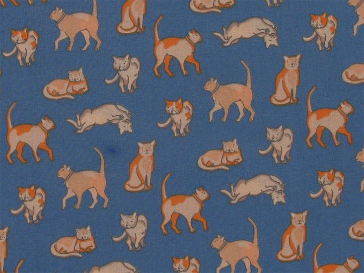 Cat Play Polycotton Print, Navy