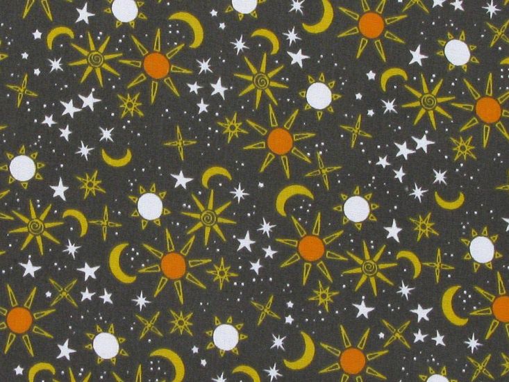 Celestial Polycotton Print, Grey Brown