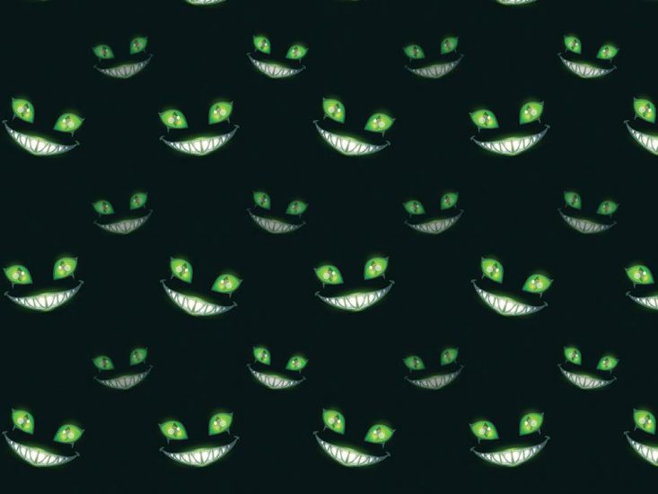 Cheshire Cat Glowing Smile Cotton Print, Green
