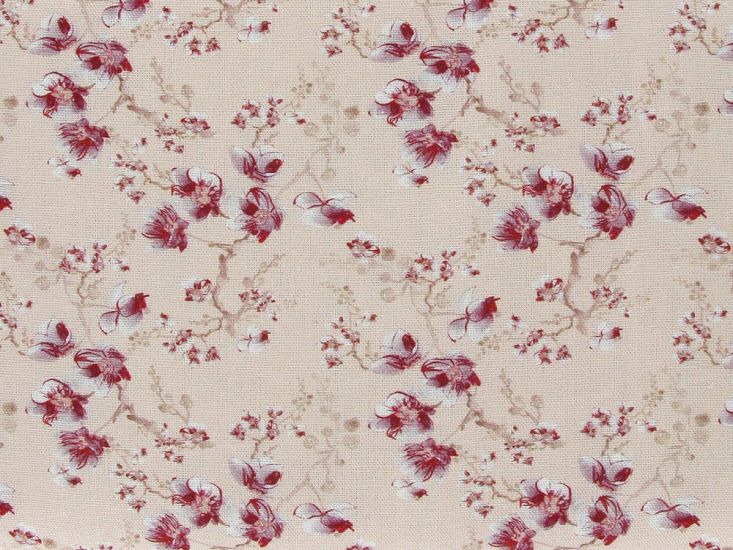 Cherry Blossom Printed Linen Blend, Pastel Pink