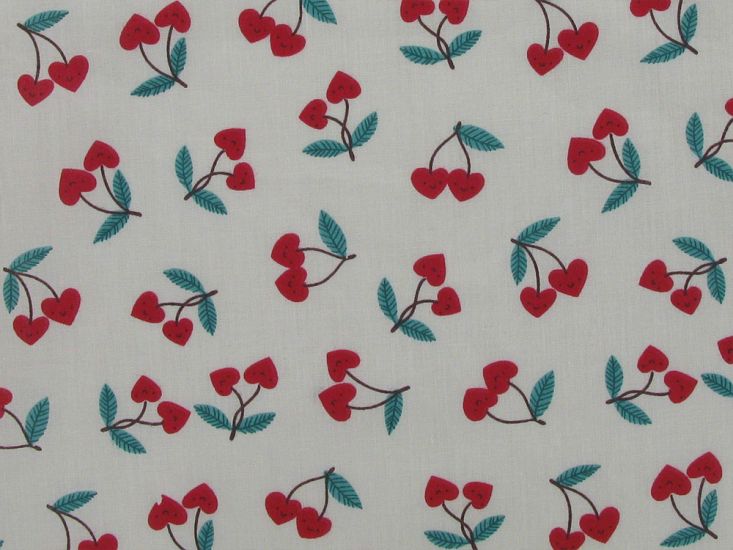 Cherry Love Polycotton Print, Ivory