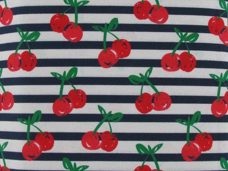 Cherry Stripes Cotton Print, Navy