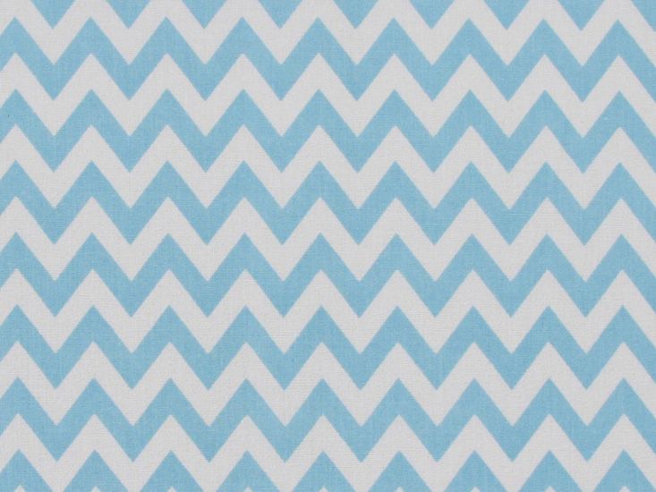 Chevron Polycotton Print, Sky Blue