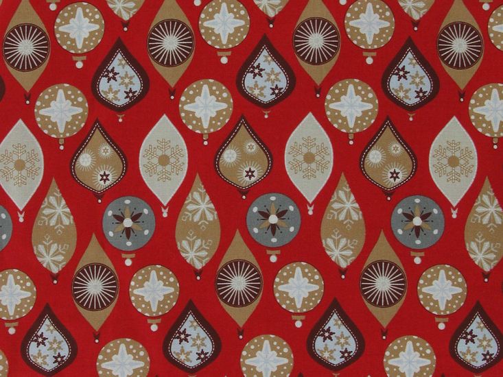 Christmas Baubles Cotton Print, Red