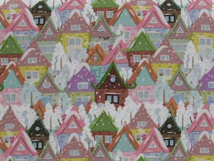 Christmas Cottages Cotton Jersey