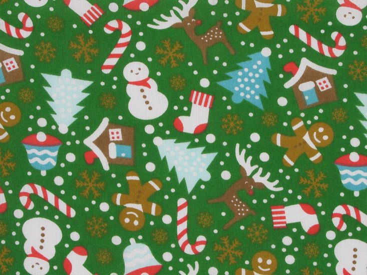 Christmas Delights Polycotton Print, Green