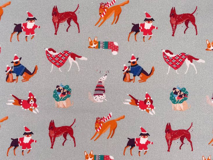 Christmas Dogs Cotton Print, Silver