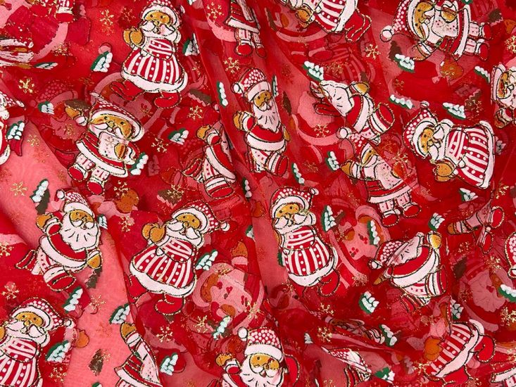 Christmas Foil Print Organza, Santa Claus