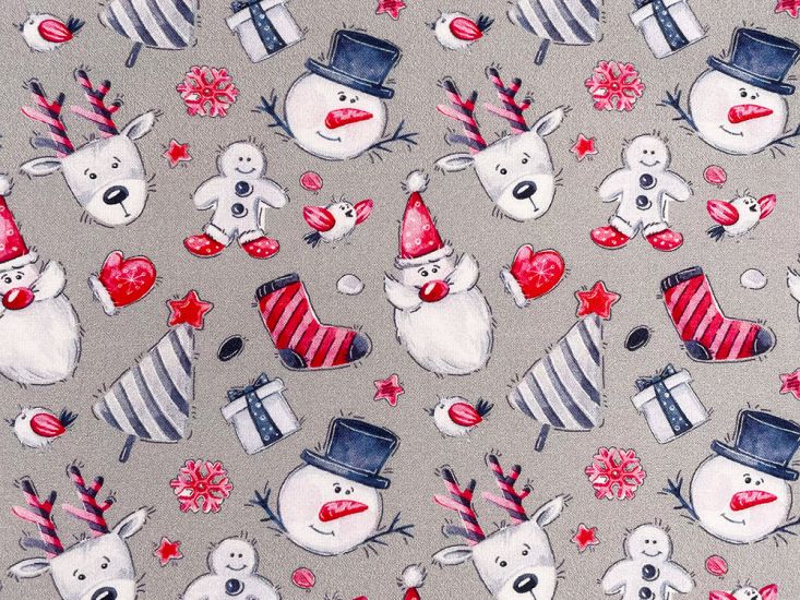 Christmas Friends Sketch Cotton Print, Silver