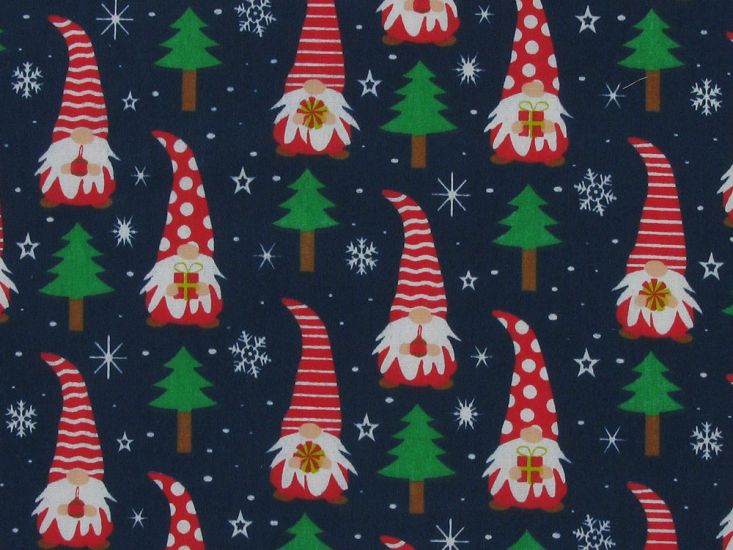 Christmas Gonk Presents Polycotton Print, Navy