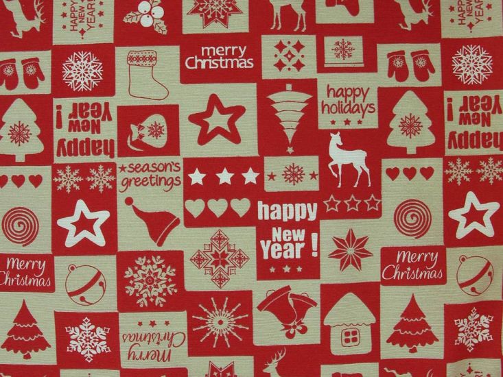 Christmas Grid Cotton Rich Panama Canvas, Red