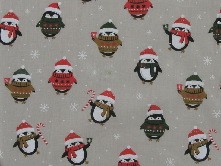 Christmas Jumper Penguins Polycotton Print, Silver