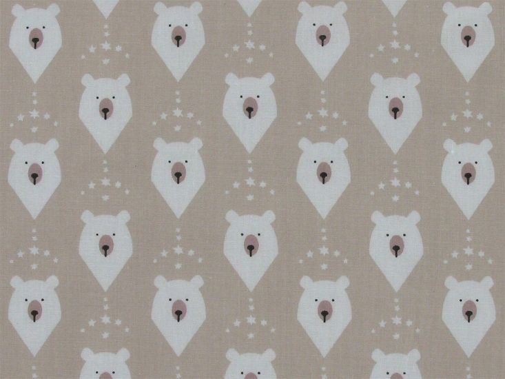Christmas Polar Bear Head Polycotton Print, Beige
