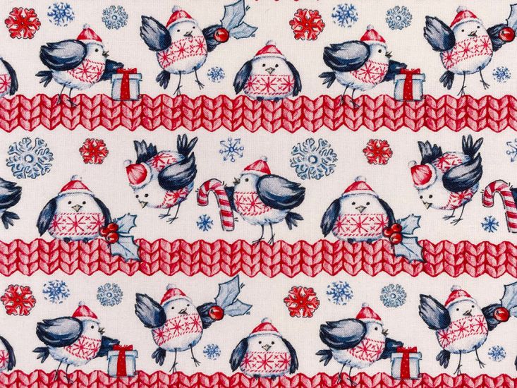 Christmas Robins Knit Cotton Print