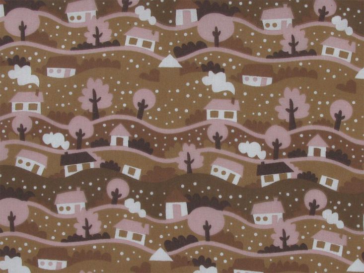 Christmas Snow Gobe Scene Polycotton Print, Brown