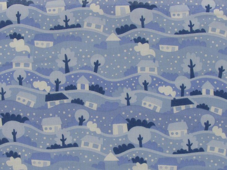 Christmas Snow Gobe Scene Polycotton Print, Sky