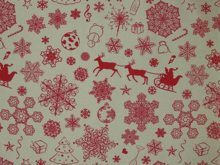 Christmas Snowflake Cotton Rich Panama Canvas, Natural