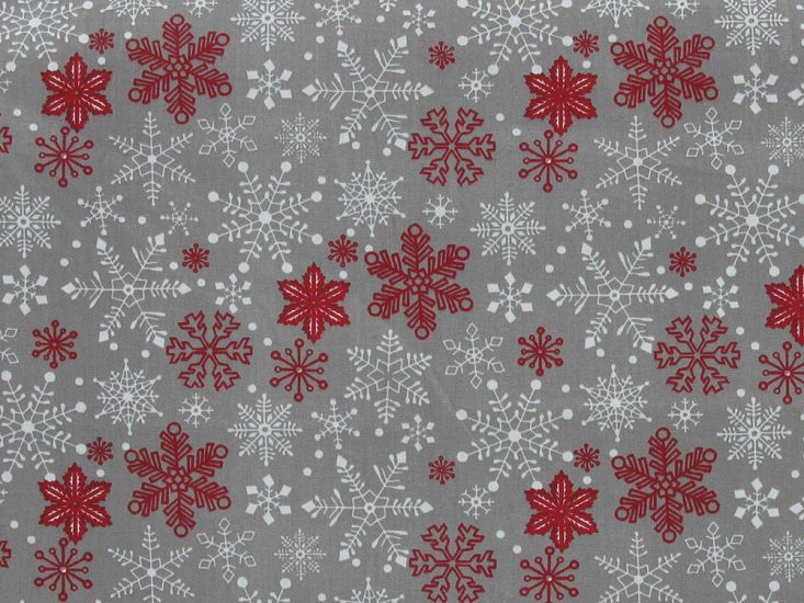 Christmas Snowflake Organic GOTS Cotton Poplin, Silver