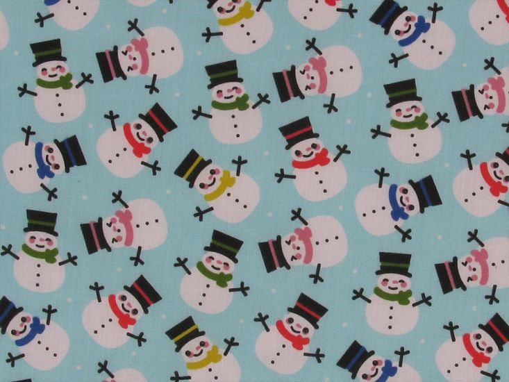 Christmas Snowman Smiles Polycotton Print, Sky