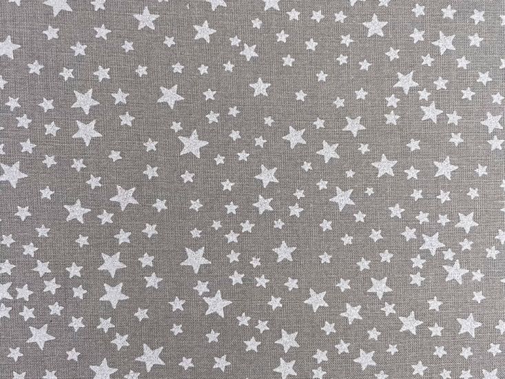 Christmas Stars Cotton Print, Silver