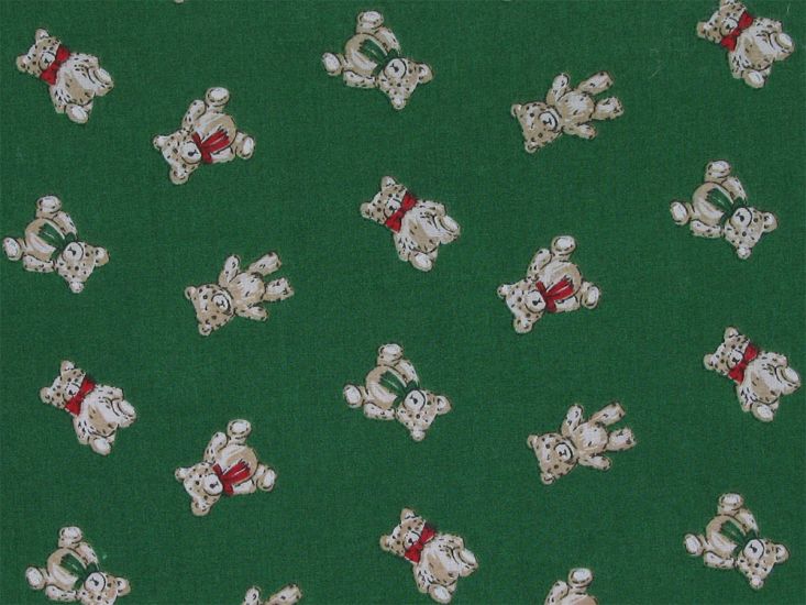 Christmas Teddy Polycotton Print, Green