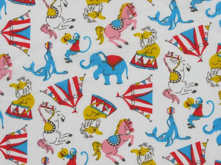 Circus Fun Polycotton Print, White