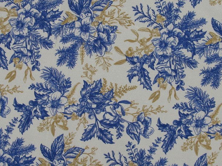 Classic Blue Floral Printed Linen Blend