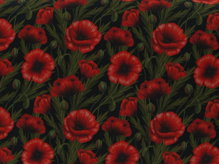 Classic Poppy Field Cotton Print, Black