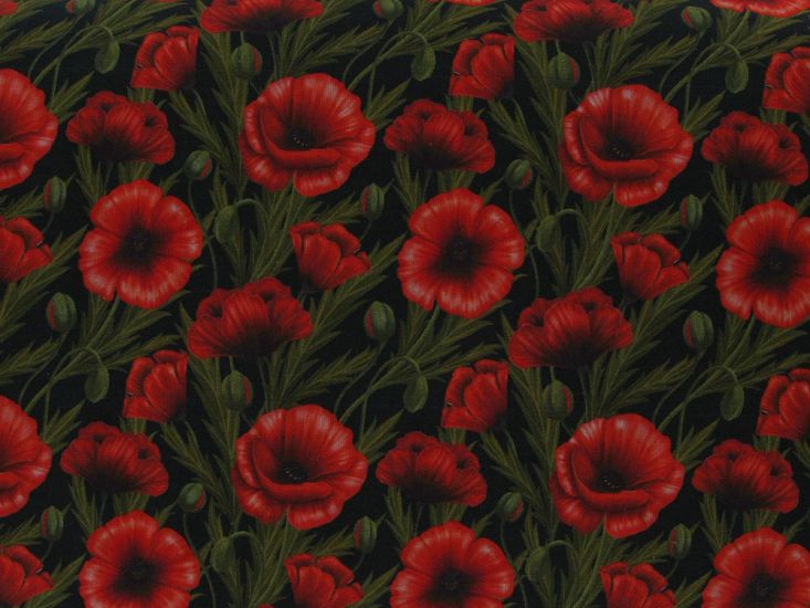Classic Poppy Field Cotton Print, Black