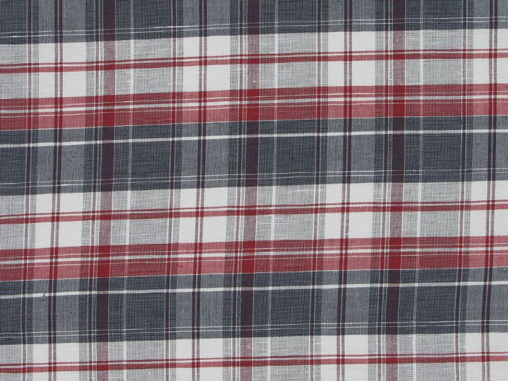 Cleo Check Yarn Dyed Irish Linen and Cotton Blend, Red and Navy