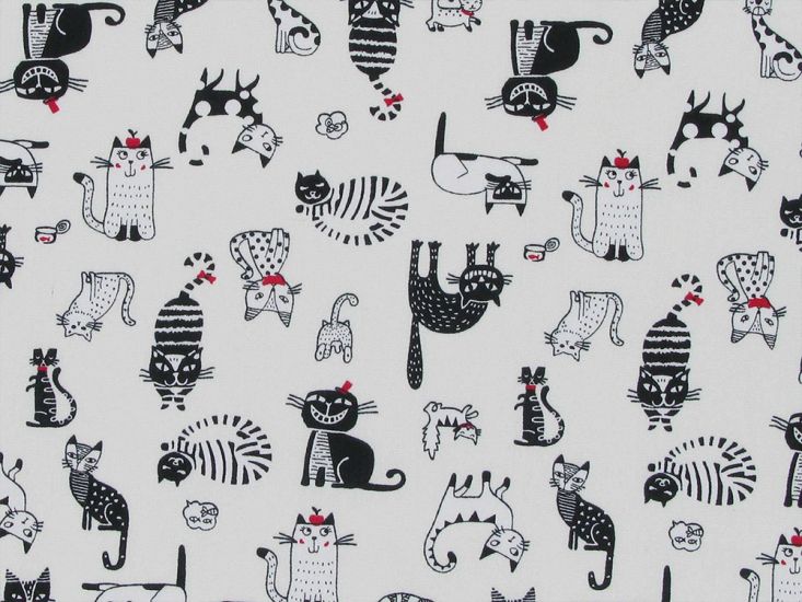 Clever Cats Cotton Poplin Print, Ivory