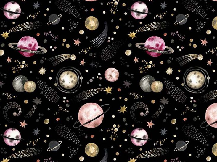 Cosmic Collection Cotton Print, Shooting Star Planet