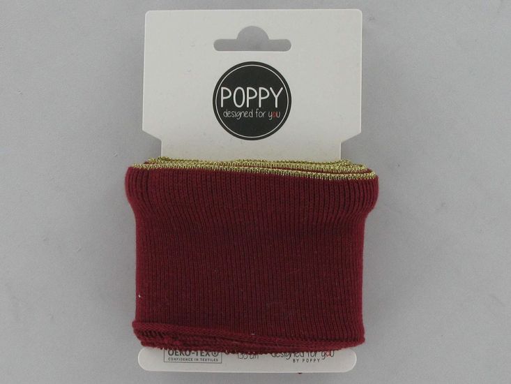 Cotton Cuffing 1.35m Packs, Metallic Gold Edge, Wine