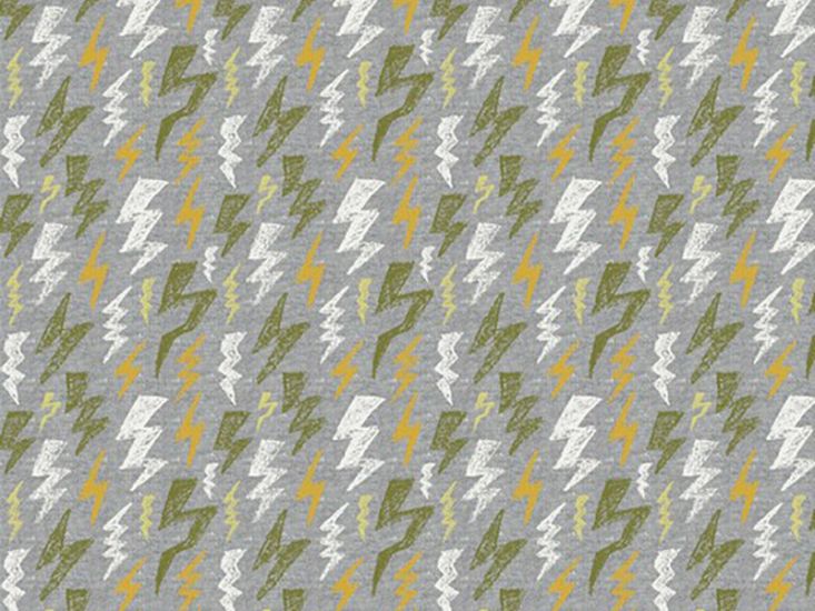 Glow in the Dark Cotton Jersey, Lightning Bolt, Grey