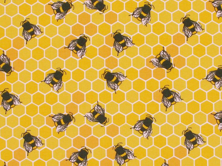 Bee Hive Cotton Poplin Print, Yellow