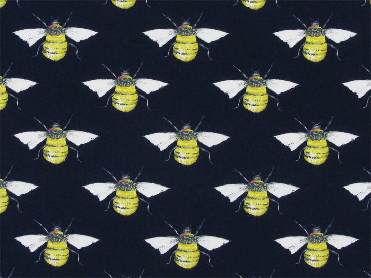 Busy Bees Cotton Poplin Print, Navy