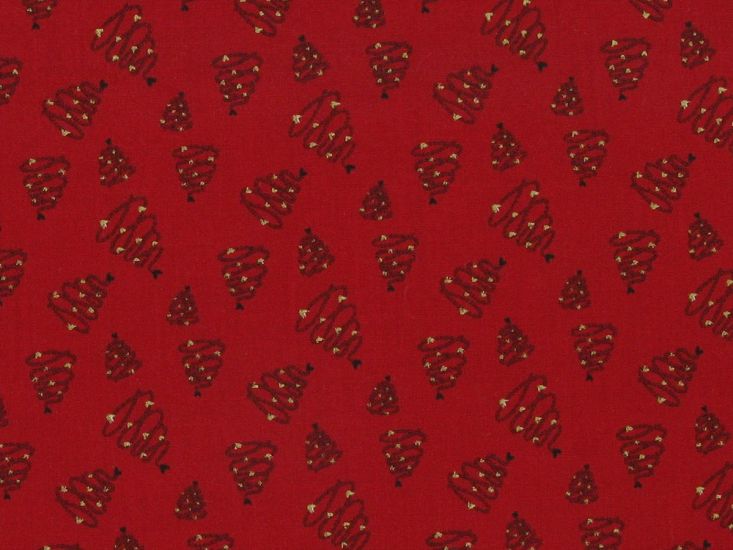 Christmas Tree Swirl Cotton Poplin, Red