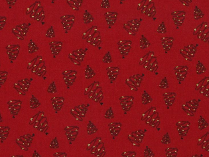 Christmas Tree Swirl Cotton Poplin, Red