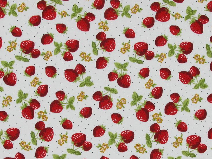 Strawberry Garden Cotton Poplin Print, White