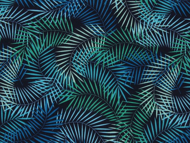 Tropical Fern Cotton Poplin Print, Blue and Green