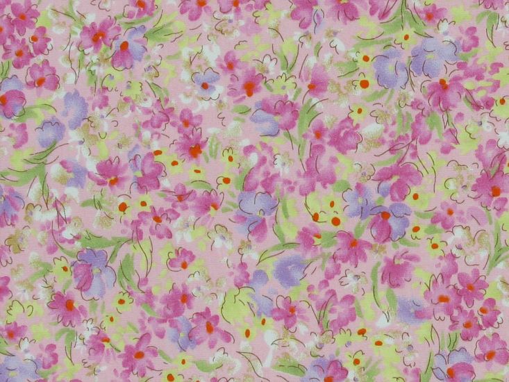 Watercolour Meadow Cotton Poplin Print, Pink