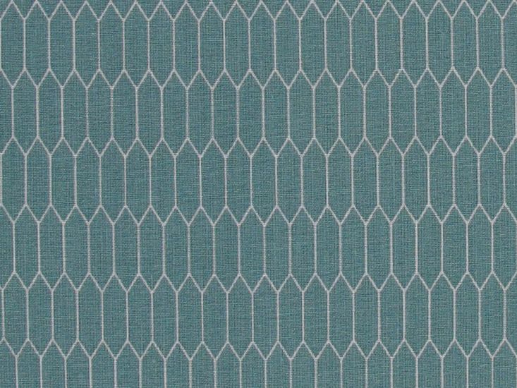 Geometric Hex Cotton Print, Teal