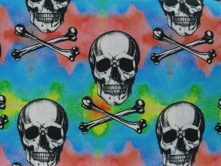 Psychedelic Skull and Crossbones Cotton Print
