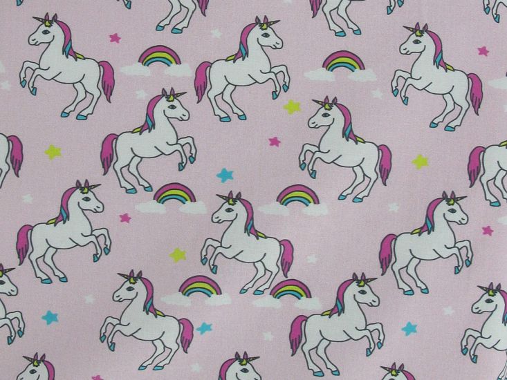 Unicorn Rainbow Cloud Cotton Print, Pink