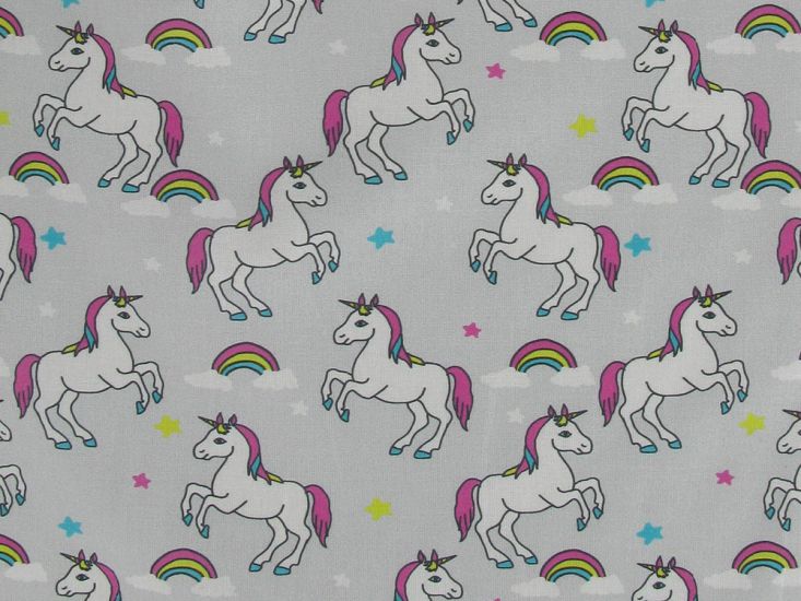 Unicorn Rainbow Cloud Cotton Print, Silver